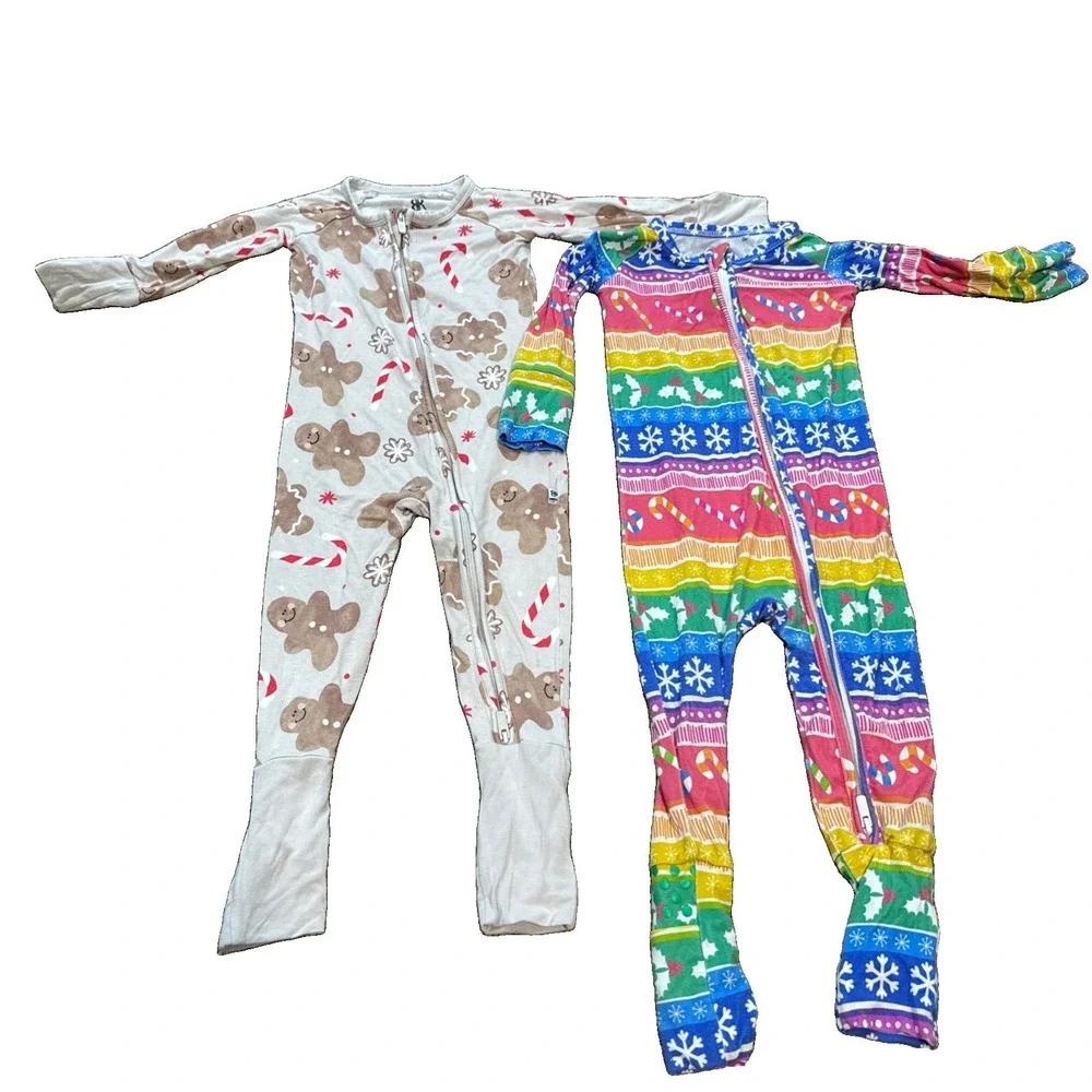 Bums & Roses Bamboo Pajamas Lot of 2 Holiday Christmas One Pieces 12-18M Ginger